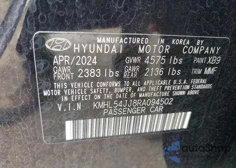 2024 Hyundai Sonata Hybrid from USA, damaged, VIN KMHL54JJ8RA094502